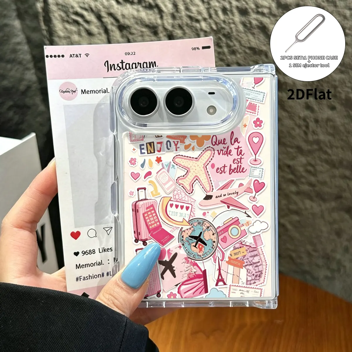 iPhone Fold Clear Case Travel Print 2D + SIM Ejector (2-Piece Set) - Vue 5