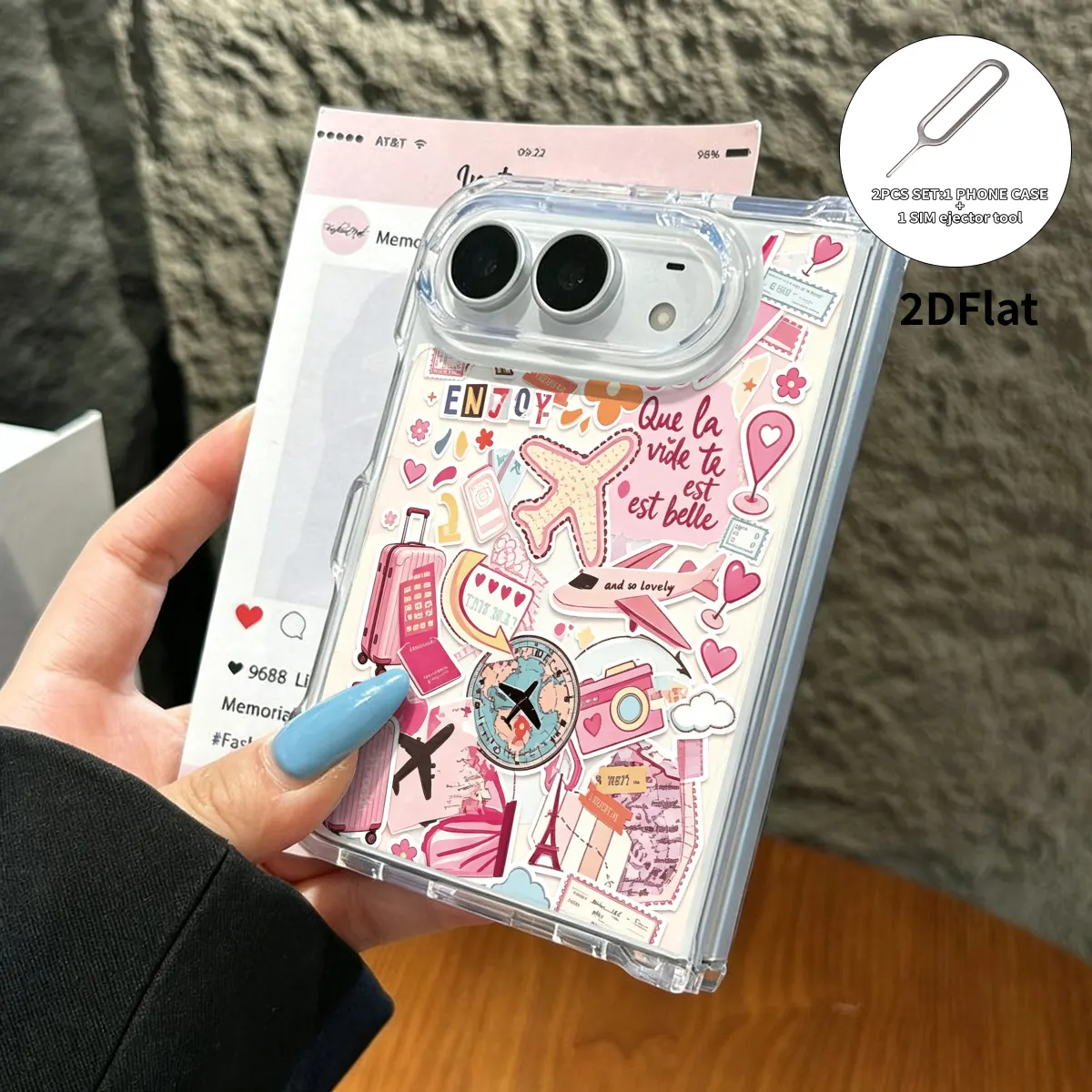 iPhone Fold Clear Case Travel Print 2D + SIM Ejector (2-Piece Set) - Vue 6