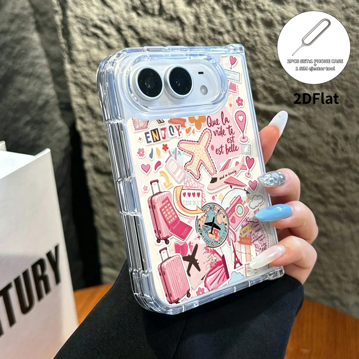 iPhone Fold Clear Case Travel Print 2D + SIM Ejector (2-Piece Set) - Vue 7