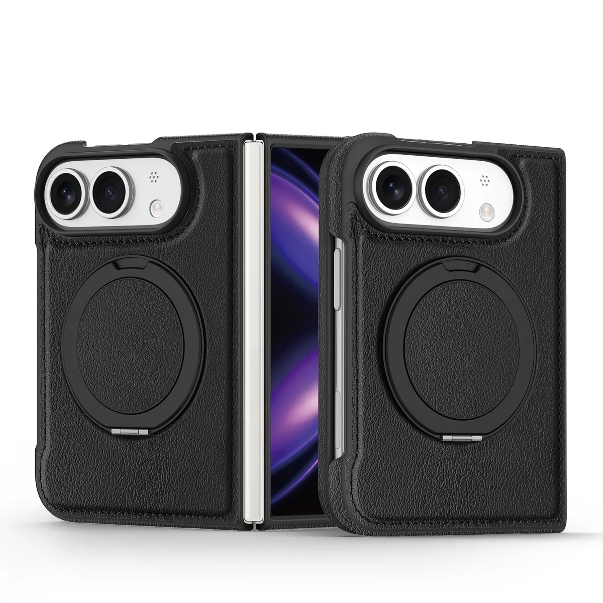 iPhone Fold Synthetic Leather Case with 360° Rotating Stand and Magnetic Ring - Vue 3