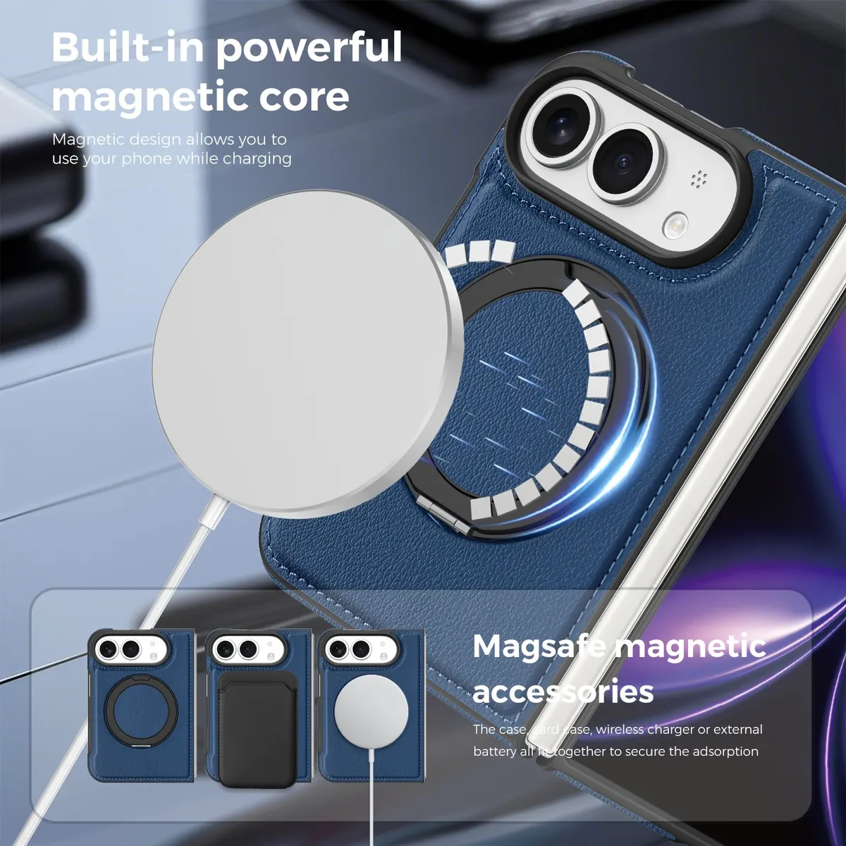 iPhone Fold Synthetic Leather Case with 360° Rotating Stand and Magnetic Ring - Vue 4