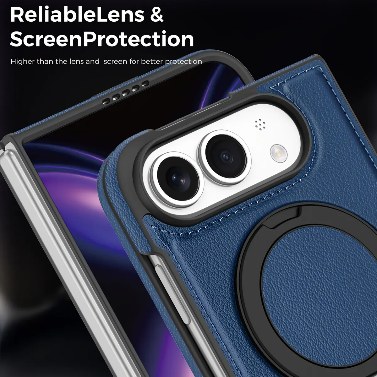 iPhone Fold Synthetic Leather Case with 360° Rotating Stand and Magnetic Ring - Vue 5