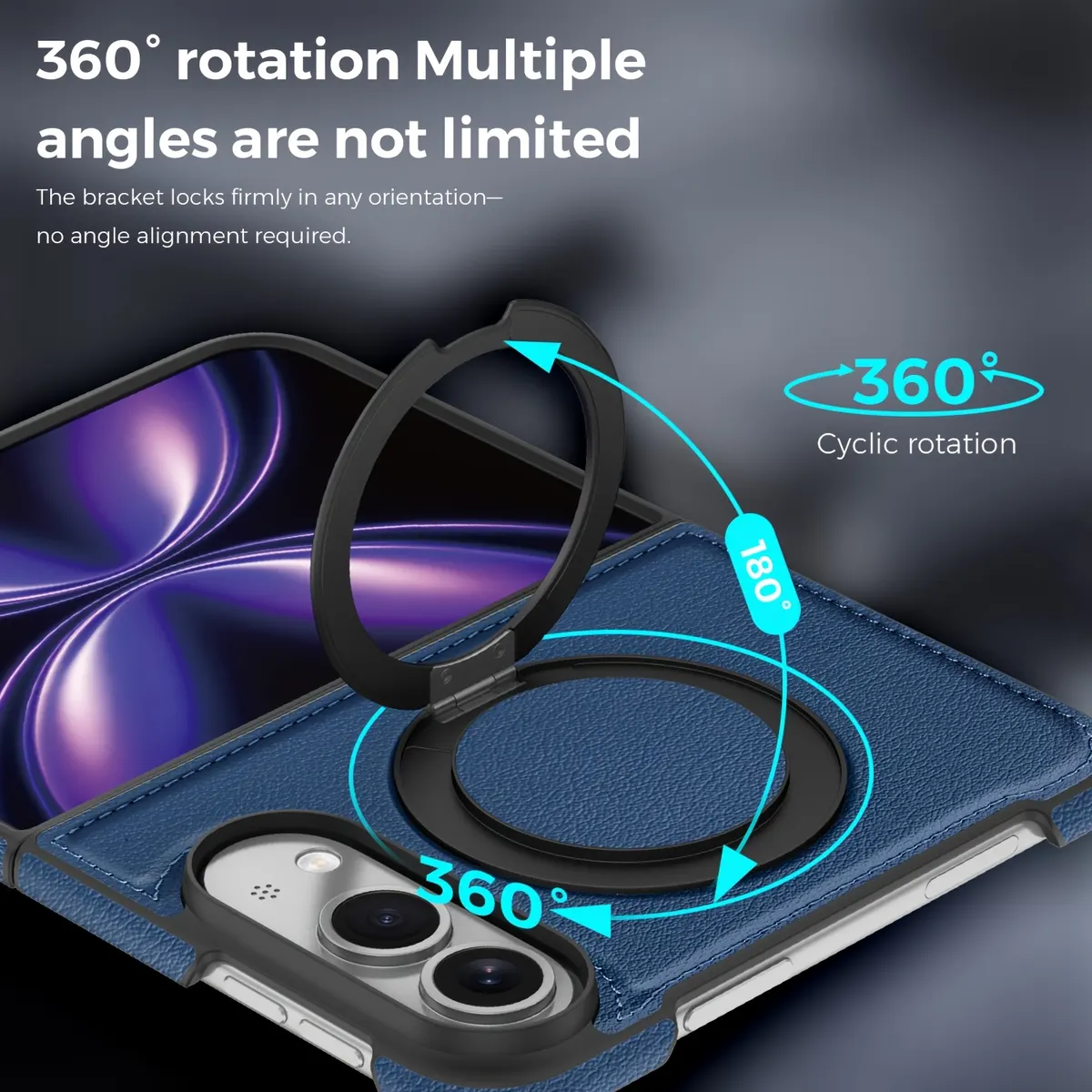 iPhone Fold Synthetic Leather Case with 360° Rotating Stand and Magnetic Ring - Vue 9