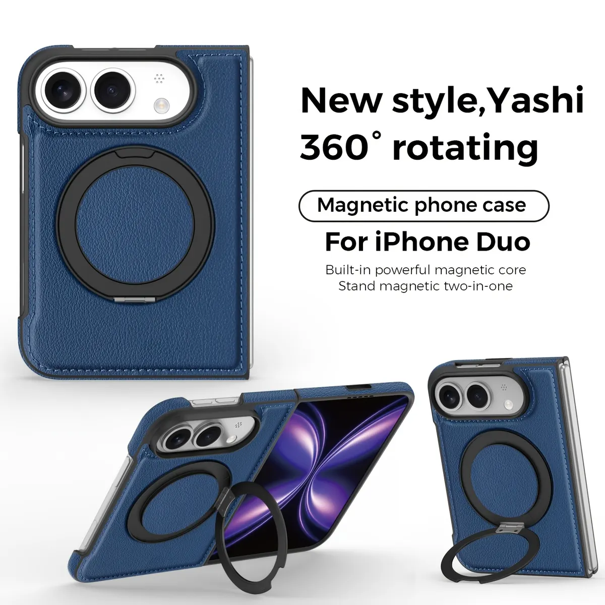iPhone Fold Synthetic Leather Case with 360° Rotating Stand and Magnetic Ring - Vue 13