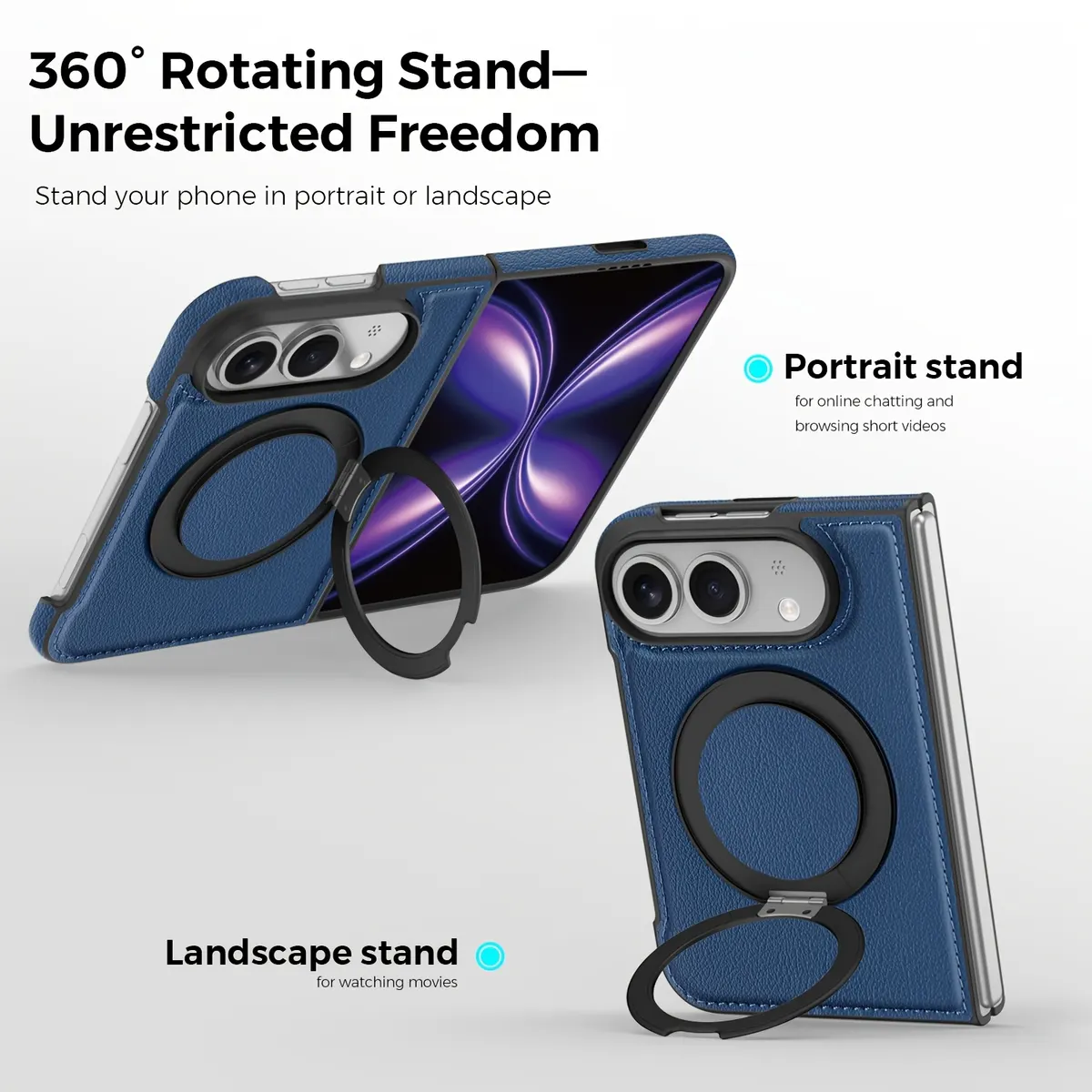 iPhone Fold Synthetic Leather Case with 360° Rotating Stand and Magnetic Ring - Vue 15