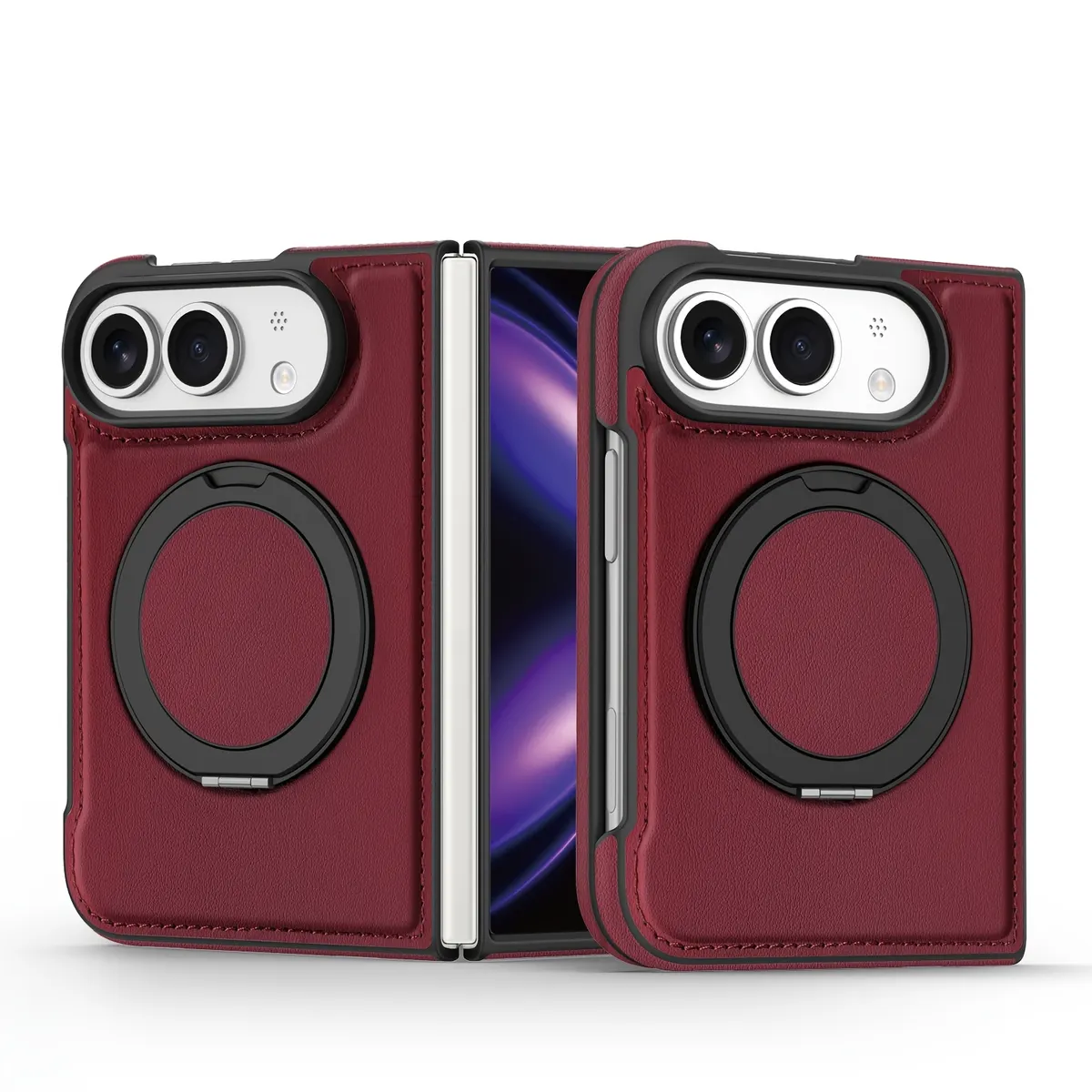 iPhone Fold Synthetic Leather Case with 360° Rotating Stand and Magnetic Ring - Vue 16