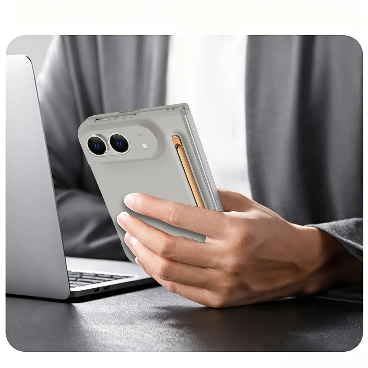 iPhone Fold Full-Cover Soft-Touch Case with Built-In Stylus Holder - Vue 8