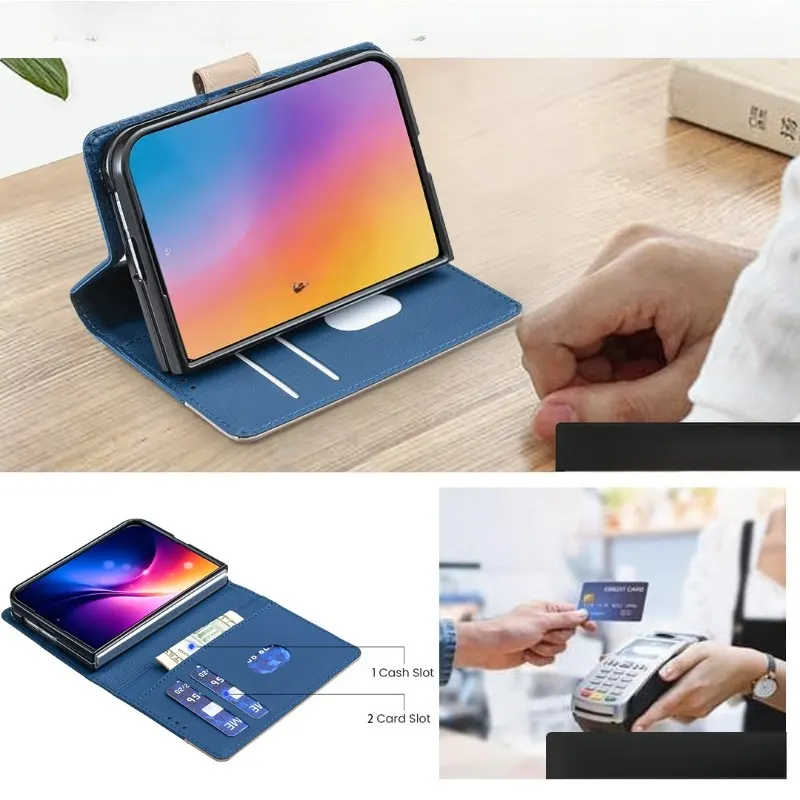 iPhone Fold Folio Wallet Case with Card Slots and Stand