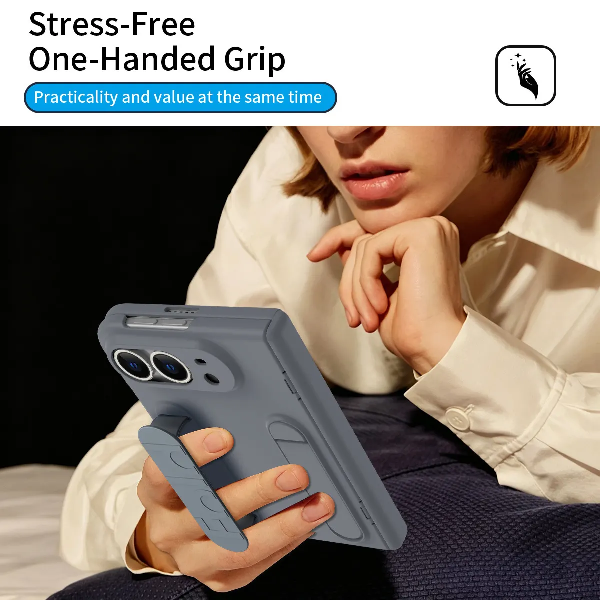 iPhone Fold Full-Cover Case with Hinge Guard, Kickstand and Strap - Vue 6