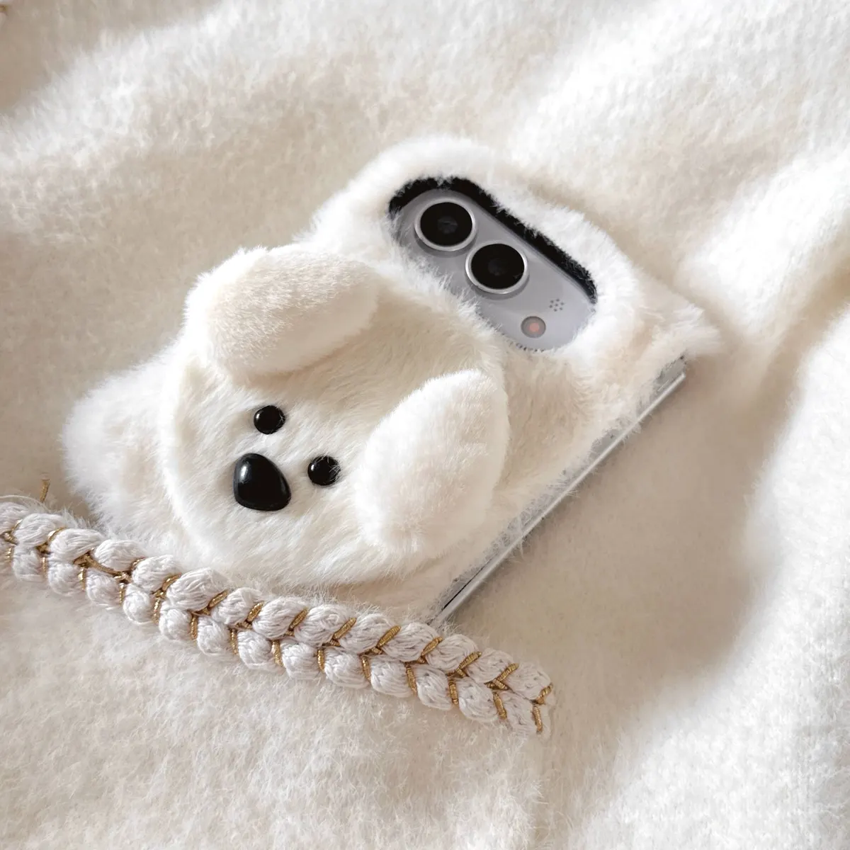 iPhone Fold Plush Case with Puppy and Cosmetic Mirror - Vue 5