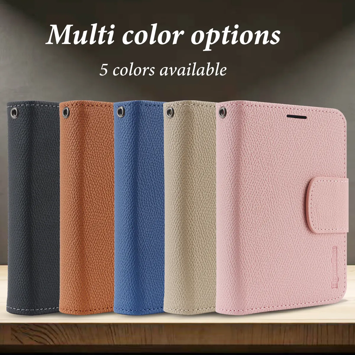 iPhone Fold Folio Case in Litchi-Grain Faux Leather with Wrist Strap - Vue 5