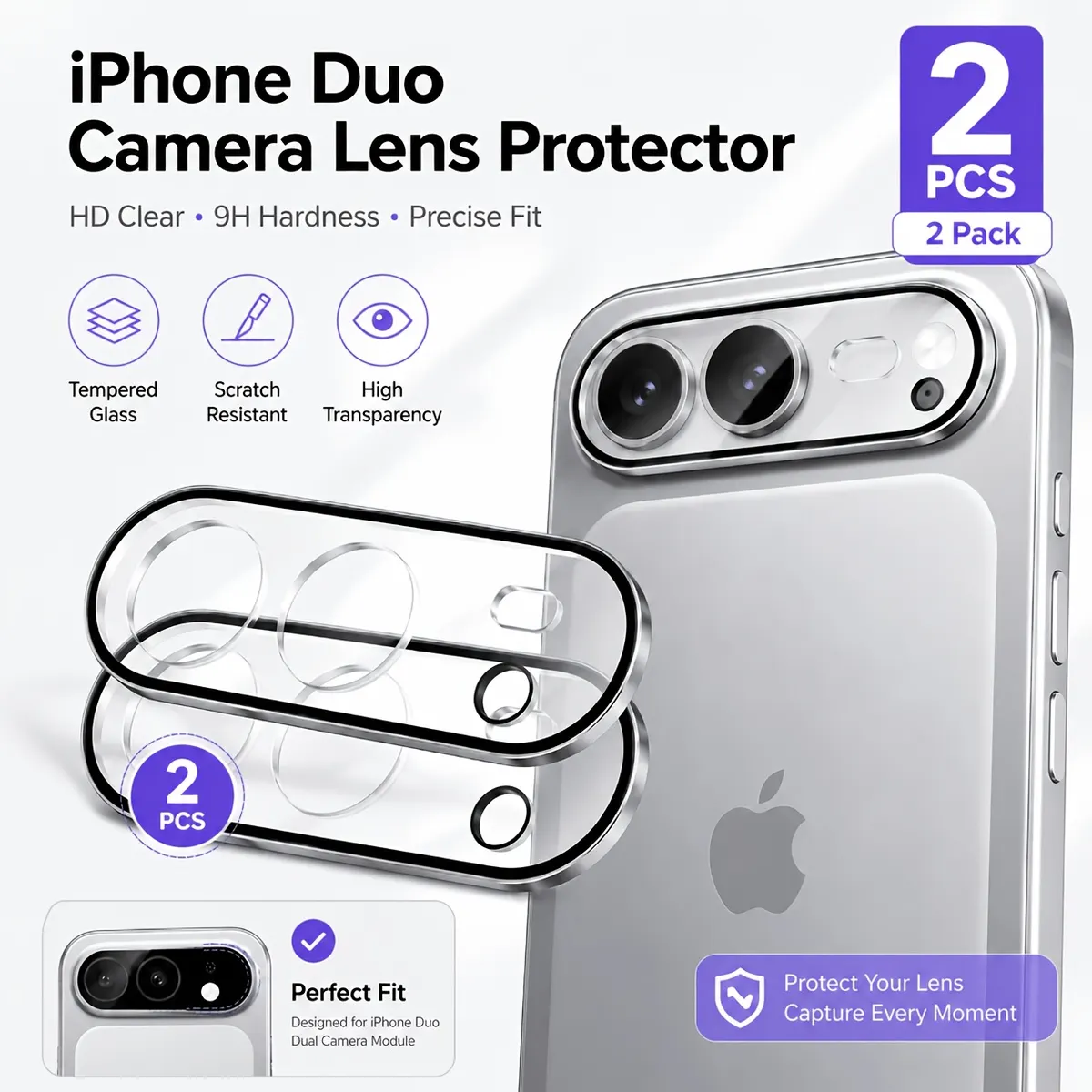 iPhone Fold Camera Lens Protector in 9H Tempered Glass (2-Pack)
