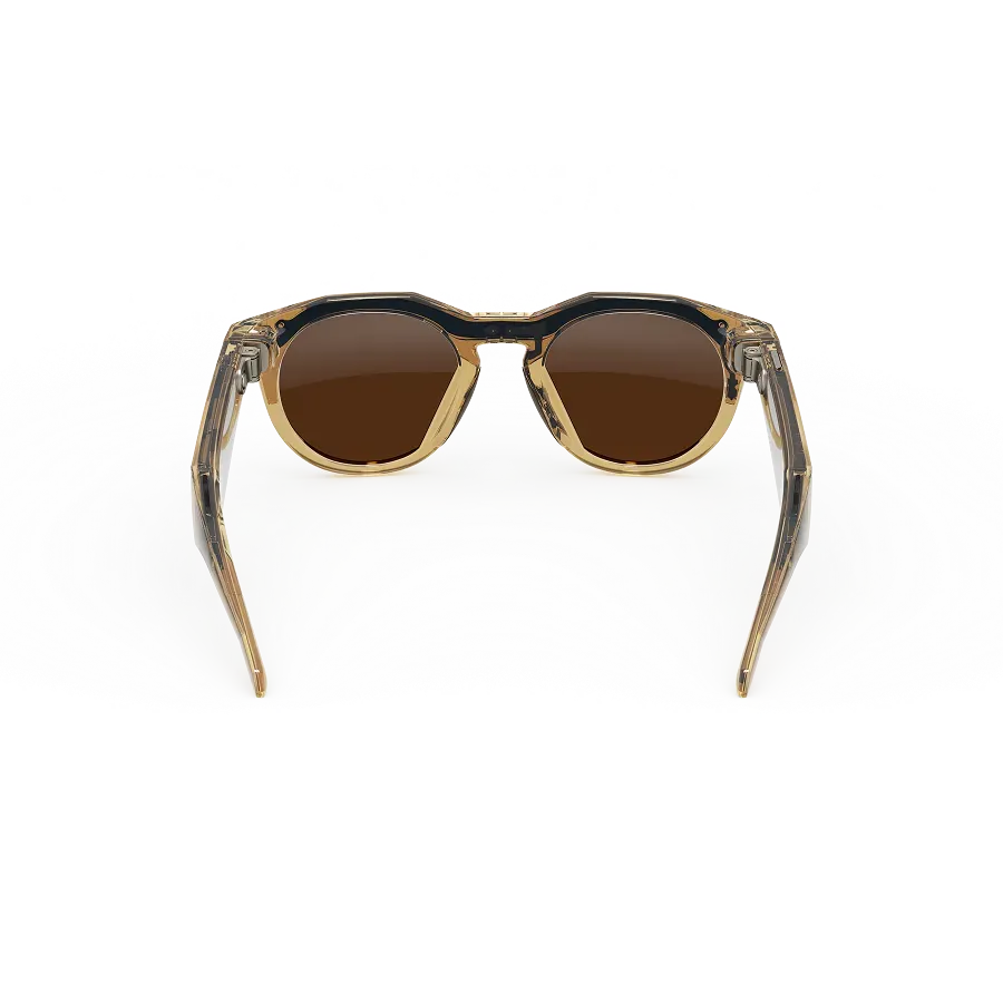 Vue arrière des lunettes Oakley Meta HSTN avec monture Light Curry et verres Transitions® marron.