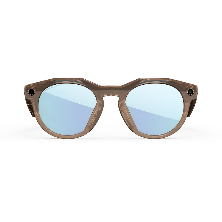 Vue de face des lunettes Oakley Meta HSTN avec monture Brown Smoke et verres Prizm™ Deep Water polarisés.