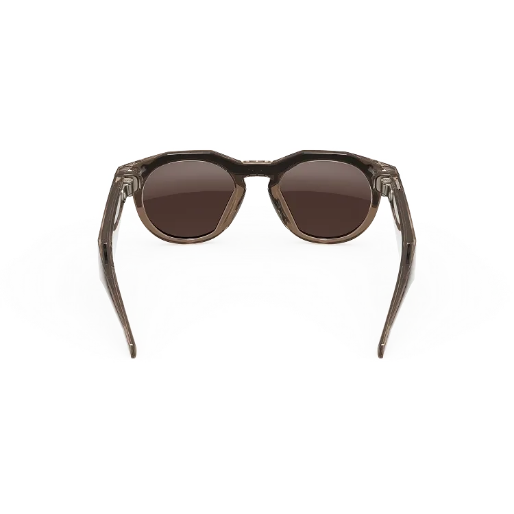 Vue arrière des lunettes Oakley Meta HSTN avec monture Brown Smoke et verres Prizm™ Deep Water polarisés.