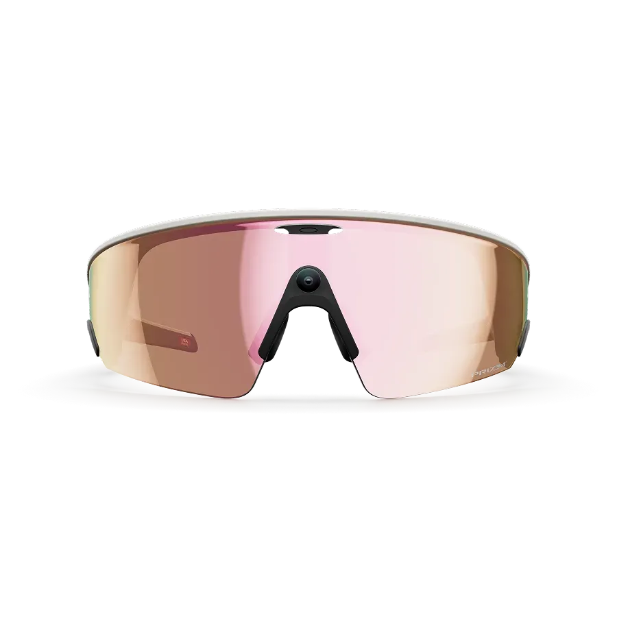 Vue avant des lunettes Oakley Meta Vanguard avec monture blanche et verres Prizm™ Rose Gold.