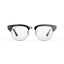 Vue avant des lunettes Ray-Ban Meta Audio Clubmaster avec monture noir brillant et verres transparents.