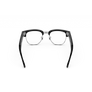Vue arrière des lunettes Ray-Ban Meta Audio Clubmaster avec monture noir brillant et verres transparents.