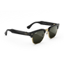Vue de trois-quarts droite des lunettes Ray-Ban Meta Audio Clubmaster avec monture noir brillant et verres or vert.