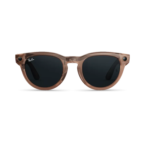 Vue avant des lunettes Ray-Ban Meta Headliner avec monture pêche mat transparent et verres Transitions® gris.
