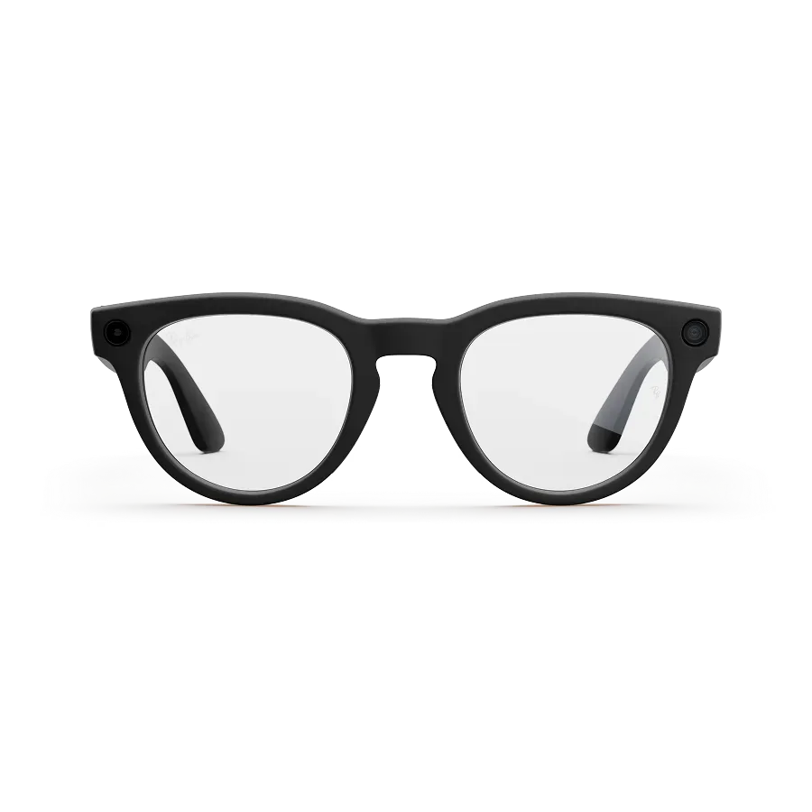 Vue avant des lunettes Ray-Ban Meta Headliner avec monture noir mat et verres transparents.