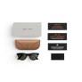 Articles inclus lors de l’achat des lunettes Ray-Ban Meta : étui de chargement Ray-Ban Meta, lunettes IA Ray-Ban Meta et guide de démarrage.