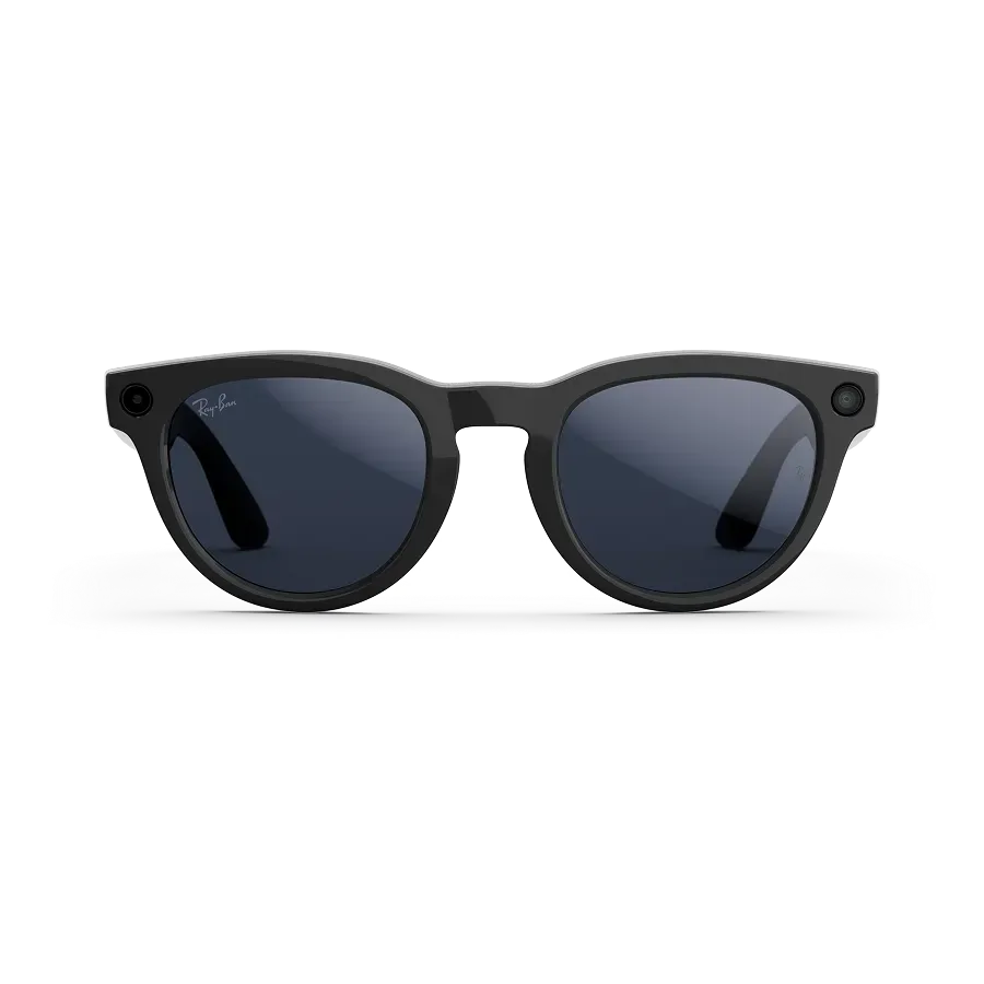Vue avant des lunettes Ray-Ban Meta avec monture Noir Brillant et verres Transitions® Saphir.