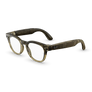Vue de trois quarts gauche des lunettes Ray-Ban Meta Scriber Optics (Gen 2) avec monture Beige Pierre Transparent brillant et verres transparents.