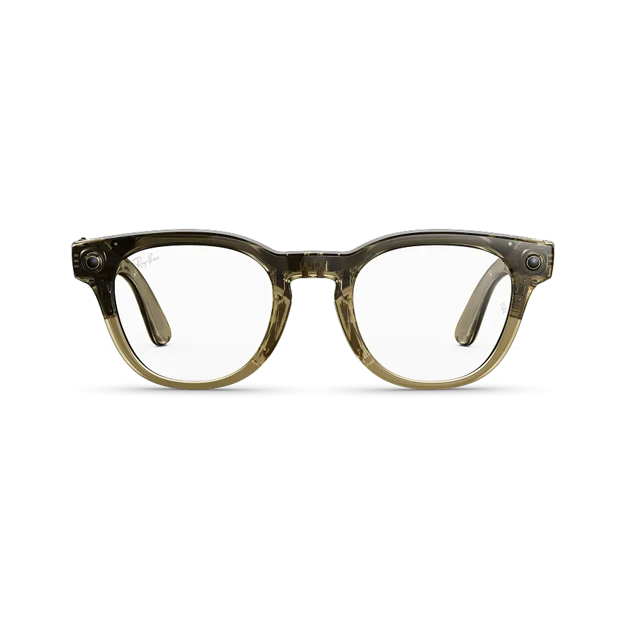 Vue avant des lunettes Ray-Ban Meta Scriber Optics (Gen 2) avec monture Beige Pierre Transparent brillant et verres transparents.