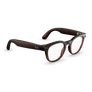 Vue de trois quarts droite des Ray-Ban Meta Scriber Optics (Gen 2) avec monture transparente marron brillant et verres transparents.