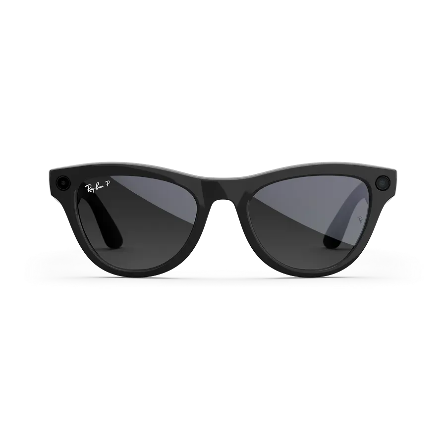 Vue avant des lunettes Ray-Ban Meta avec monture Noir Brillant et verres solaires Dégradé Graphite polarisés.