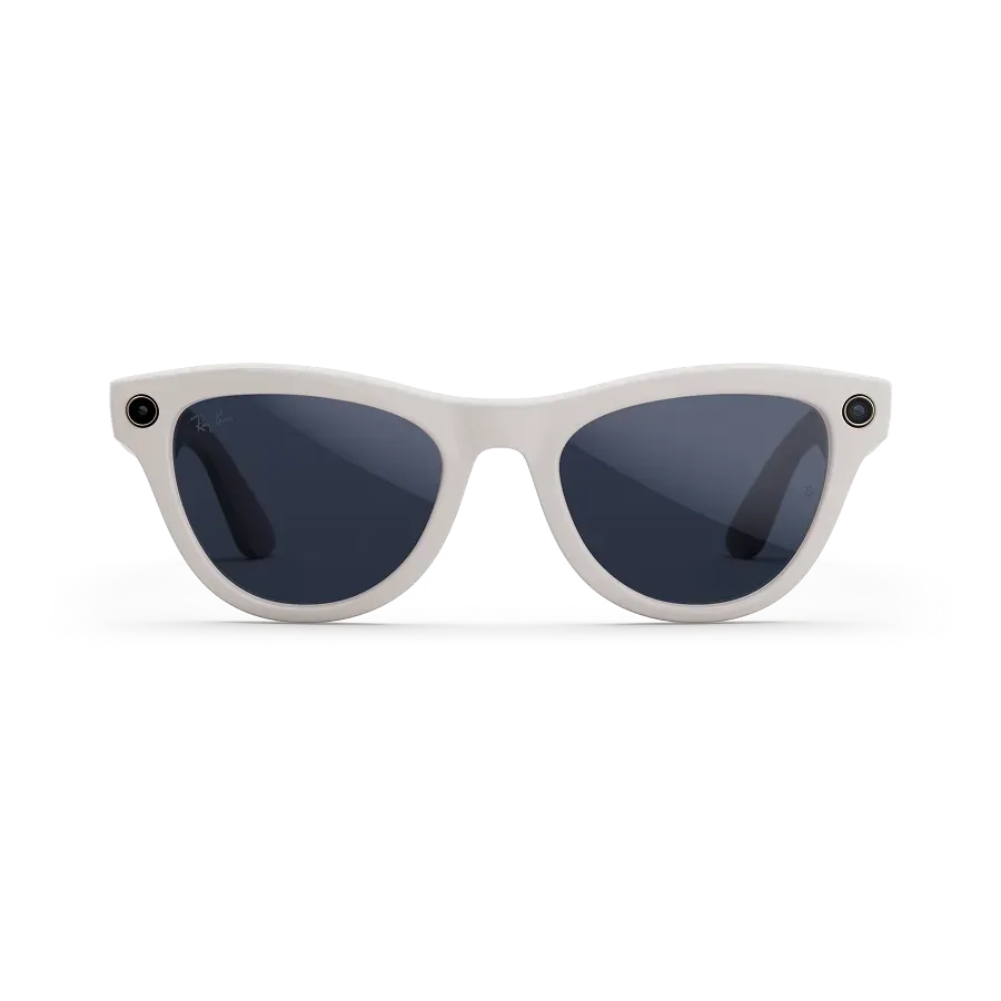 Vue avant des lunettes Ray-Ban Meta avec monture Gris Poudré Brillant et verres Transitions® Saphir.