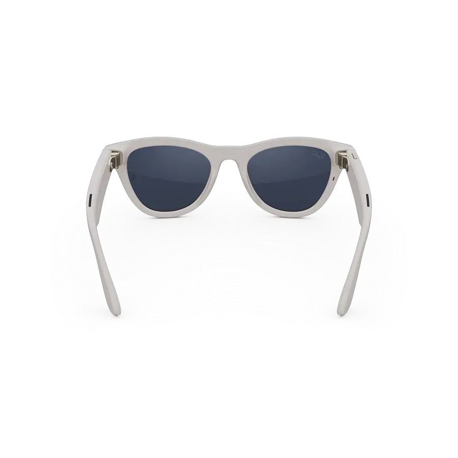 Vue arrière des lunettes Ray-Ban Meta avec monture Gris Poudré Brillant et verres Transitions® Saphir.